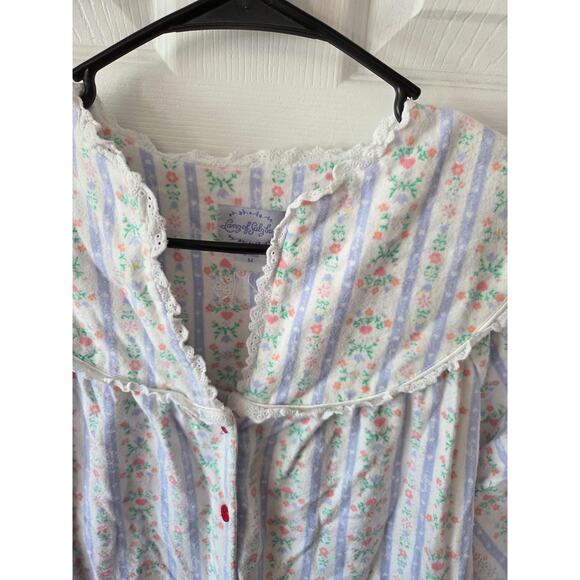 Lanz Of Salzburg Med Nightgown Dress Cotton Flannel Cottage Core Heart Button - Picture 5 of 9